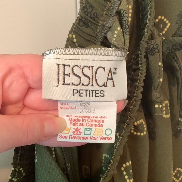 Vintage Jessica Petites Green Floral & Patterned Stretch Tie Pants Size Large P - Picture 4 of 8